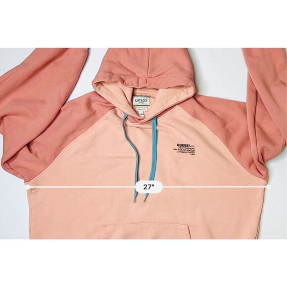 Guess Heavyweight Hooded Sweatshirt Hoodie Unisex Retails $118 Peach Colorblock - Picture 6 of 13